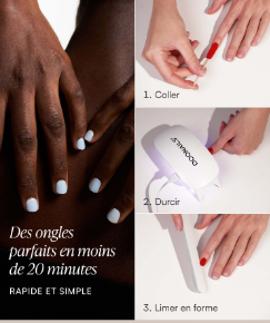 Pack vernis gel UV autocollant, 16(x2) bandes de vernis semi-durcis pour ongle; Spray dissolvant et Lampe UV pour vernis gel